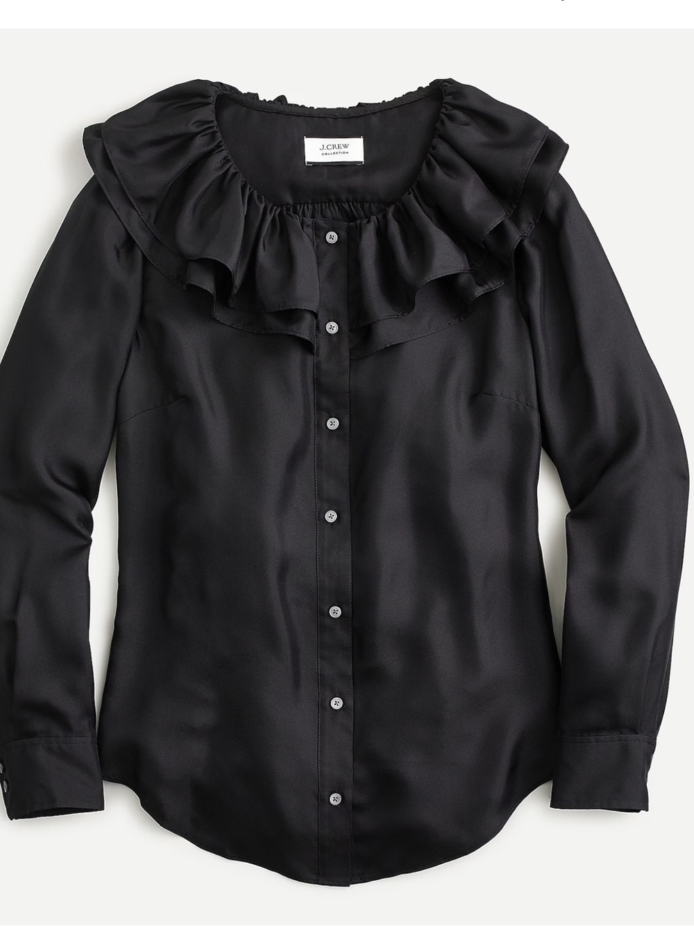 J. Crew Collection  Black Ruffle Collar Silk-Blend Button Front Blouse XL New